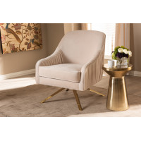 Baxton Studio TSF-7726-Light Beige/Gold Amaya Luxe and Glamour Light Beige Velvet Fabric Upholstered Gold Finished Base Lounge Chair